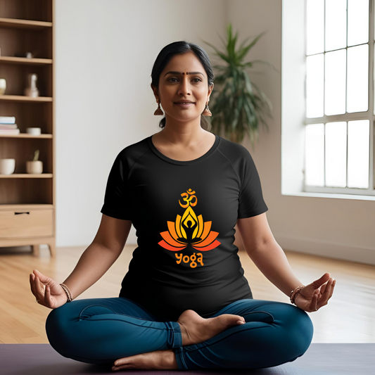 Yogi in Lotus | Activewear Polyester Tshirt | Black | Men | Women