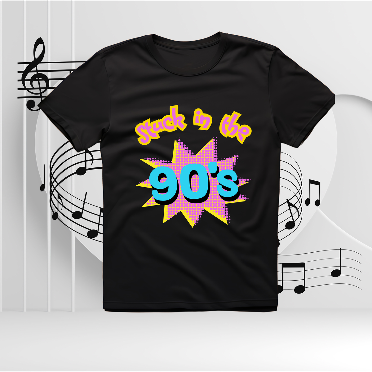Stuck in the 90s - Cotton T-shirt- Black Typography Graphic Tee - For the 90s vibe - Men & Women